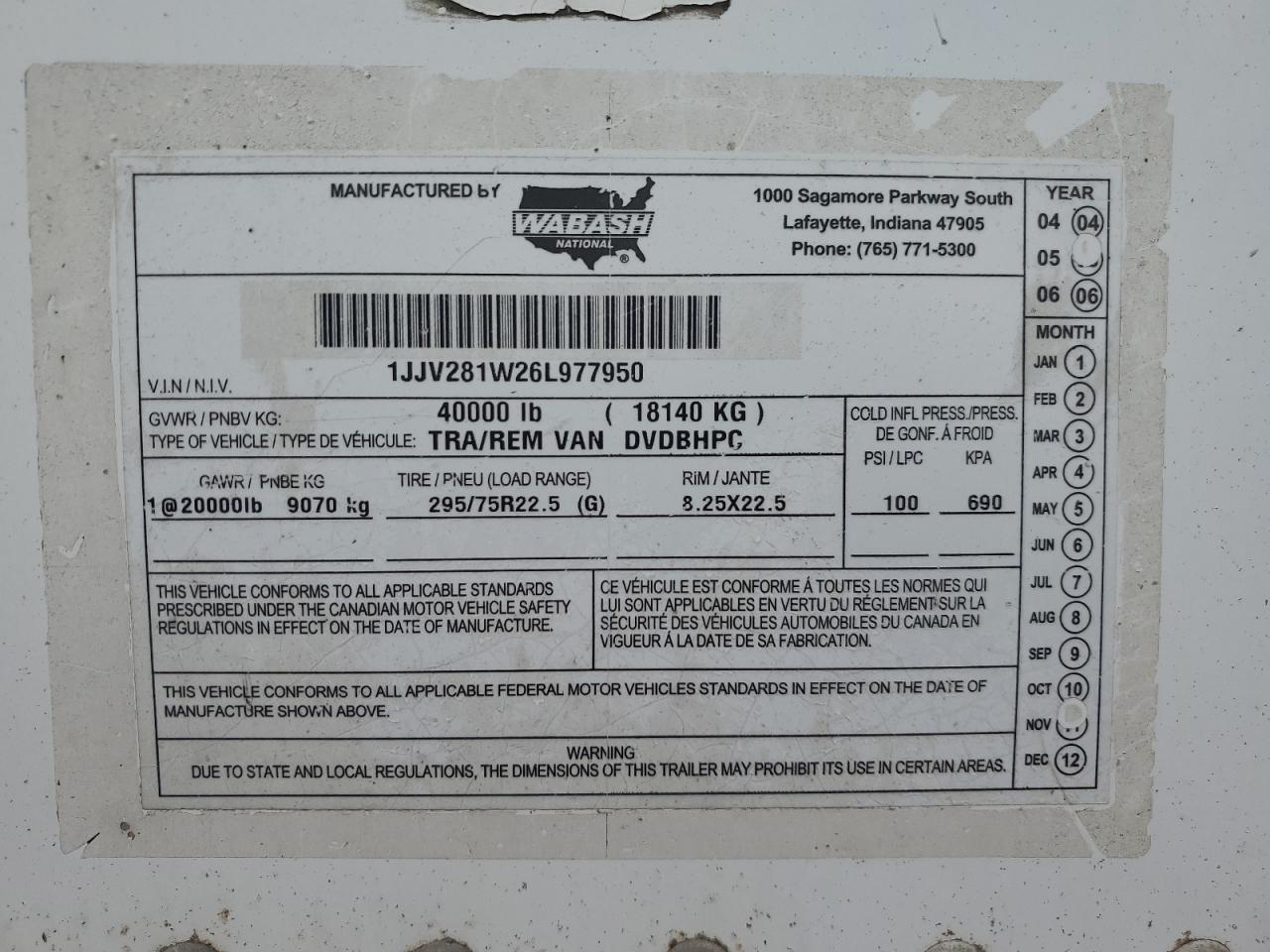 1JJV281W26L977950 2006 WABASH DRY VAN TRAILER photo no. 8