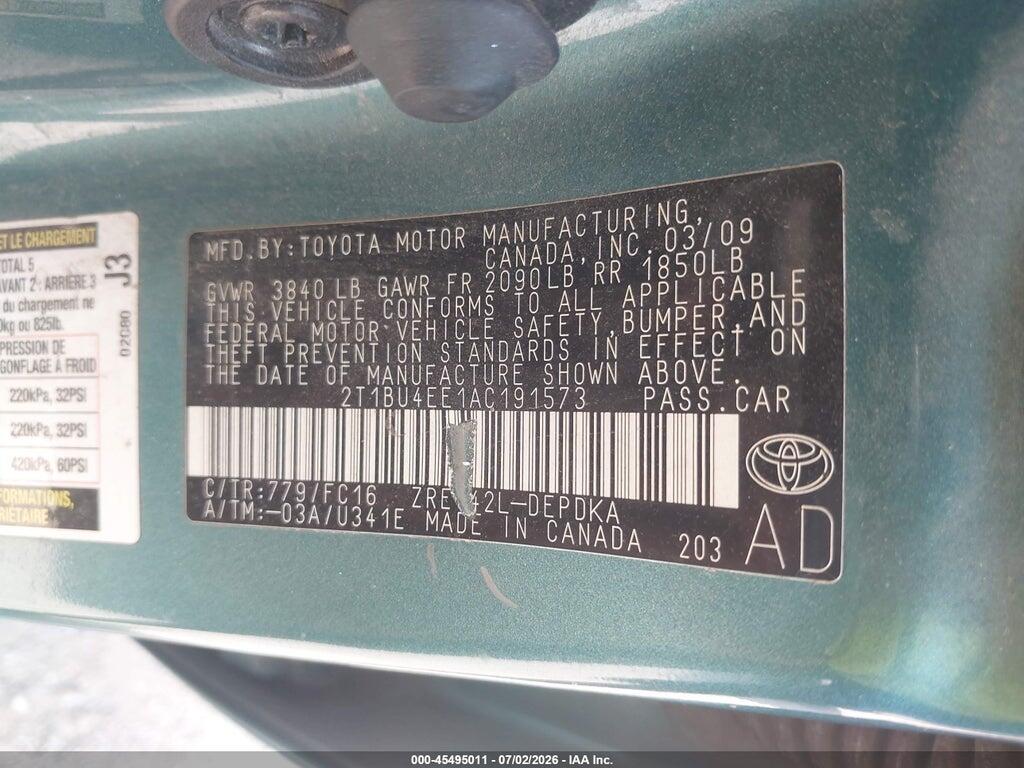2T1BU4EE1AC191573 2010 TOYOTA COROLLA photo no. 9