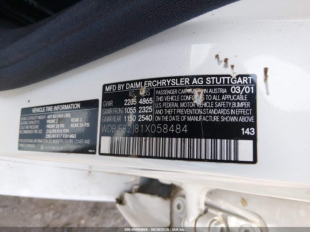 WDBJF82J81X058484 2001 MERCEDES-BENZ E 320 photo no. 9