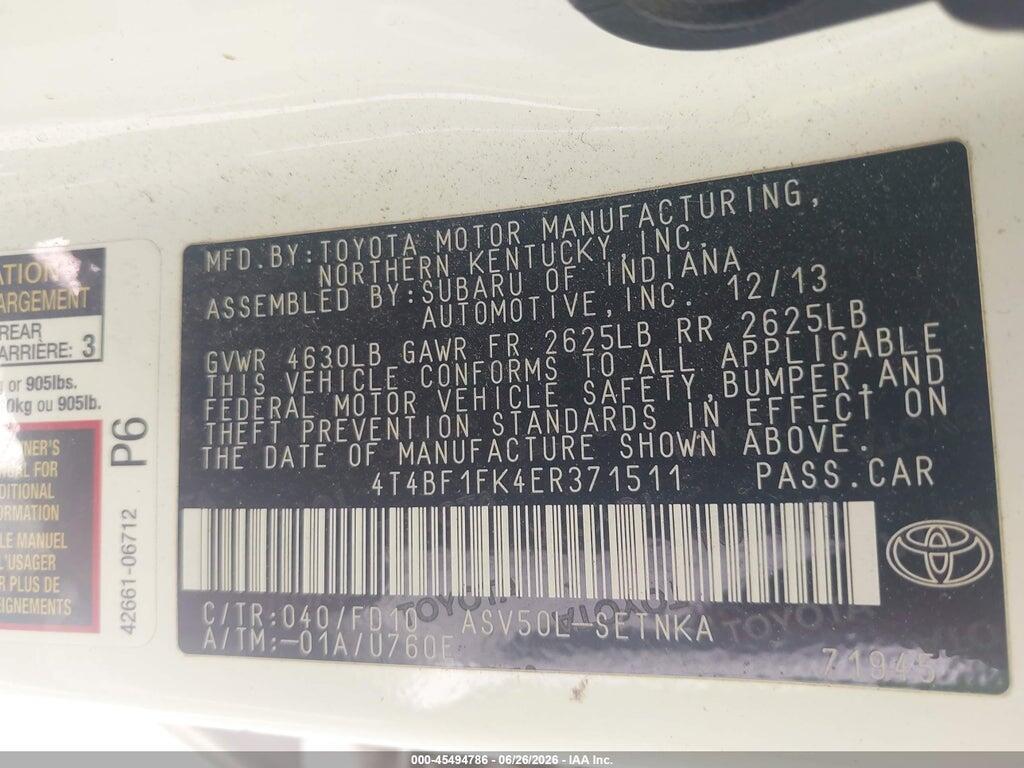 4T4BF1FK4ER371511 2014 TOYOTA CAMRY photo no. 9