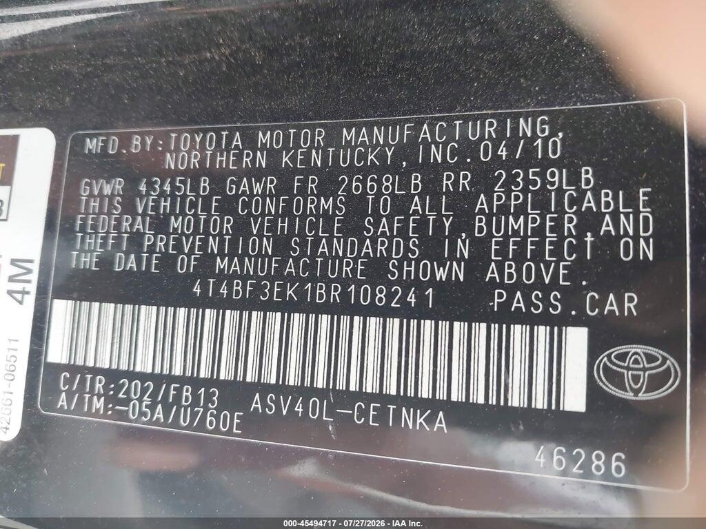 4T4BF3EK1BR108241 2011 TOYOTA CAMRY photo no. 9