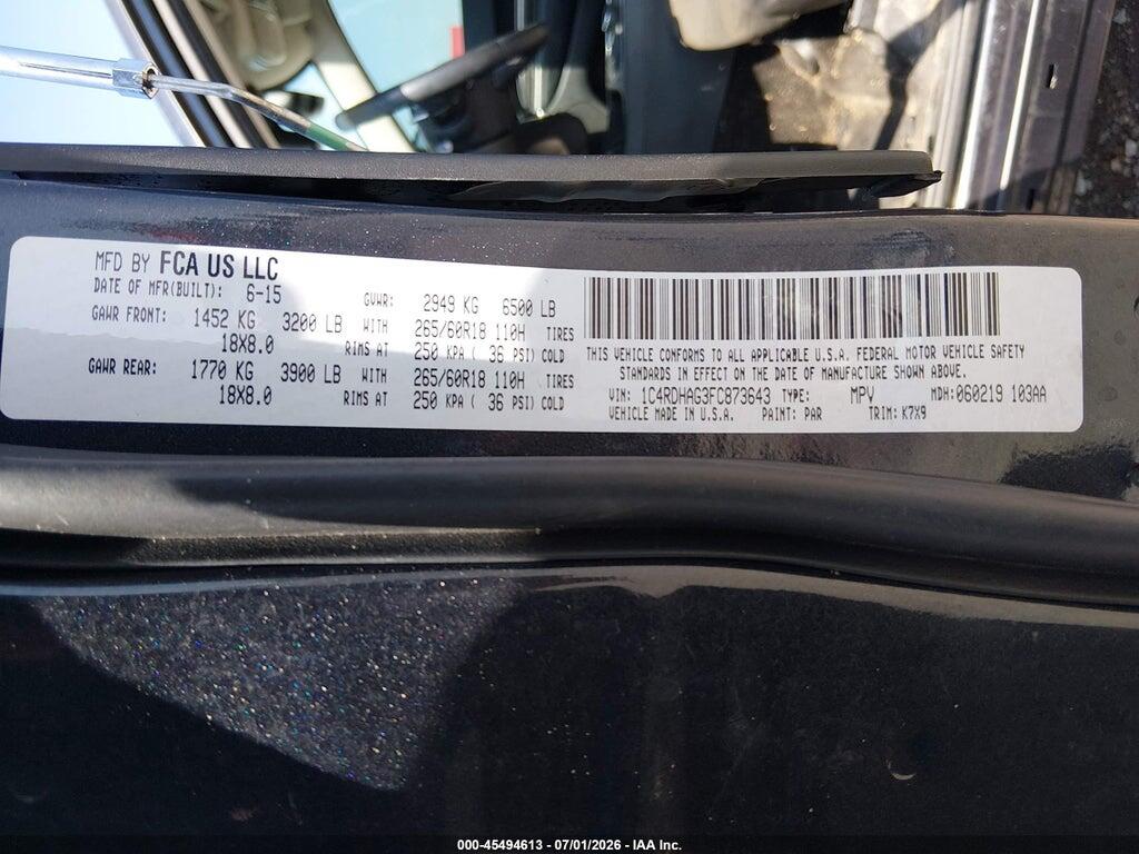 1C4RDHAG3FC873643 2015 DODGE DURANGO photo no. 9