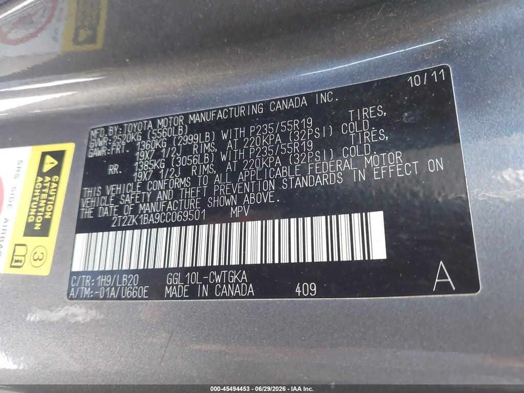 2T2ZK1BA9CC069501 2012 LEXUS RX 350 photo no. 9