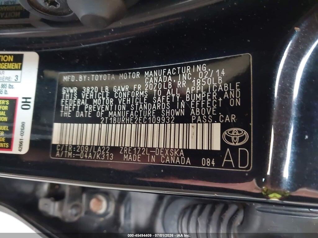 2T1BURHE2EC109932 2014 TOYOTA COROLLA photo no. 9