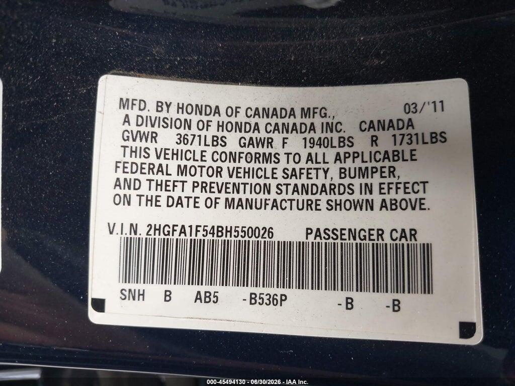 2HGFA1F54BH550026 2011 HONDA CIVIC photo no. 9