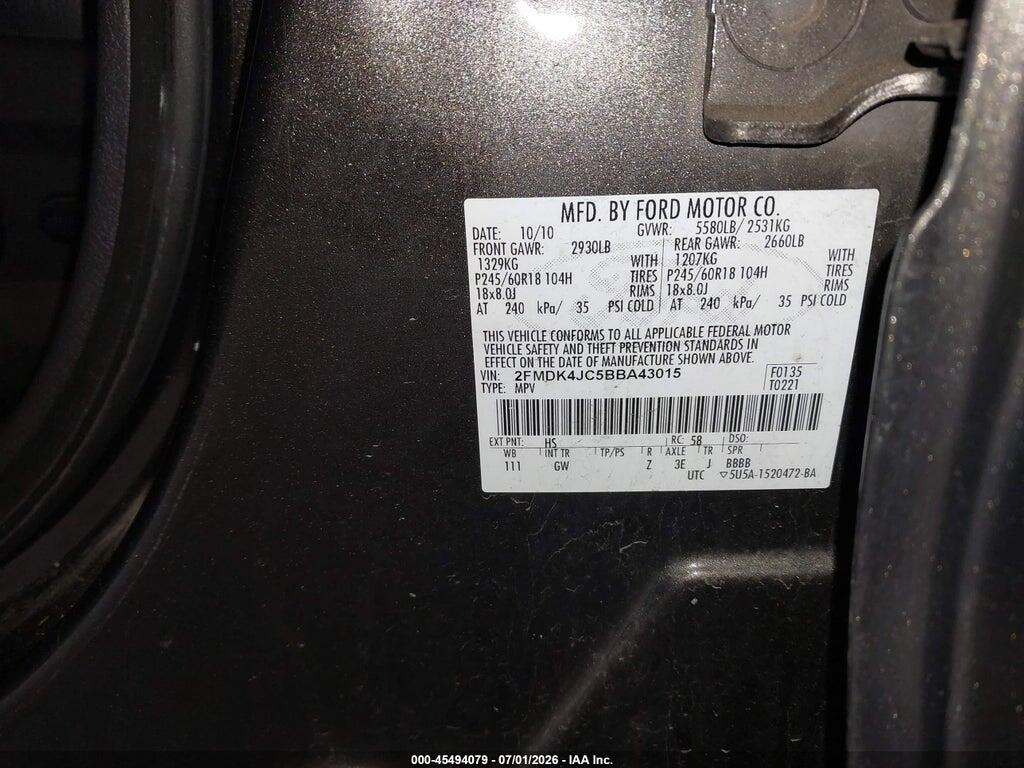 2FMDK4JC5BBA43015 2011 FORD EDGE photo no. 9