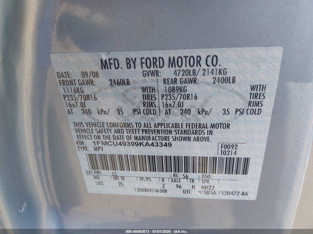 1FMCU49399KA43349 2009 FORD ESCAPE HYBRID photo no. 9