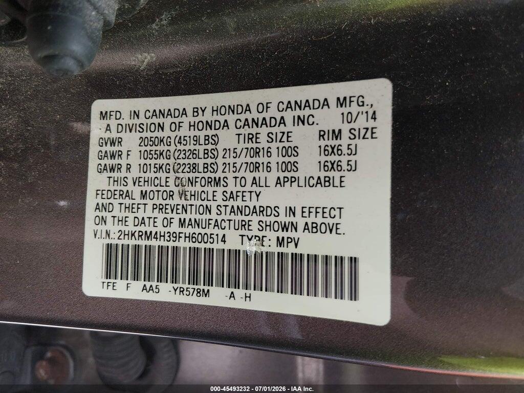 2HKRM4H39FH600514 2015 HONDA CR-V photo no. 9