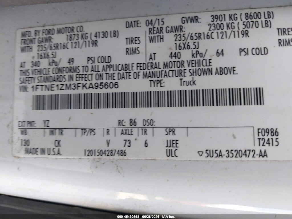 1FTNE1ZM3FKA95606 2015 FORD TRANSIT-150 photo no. 9
