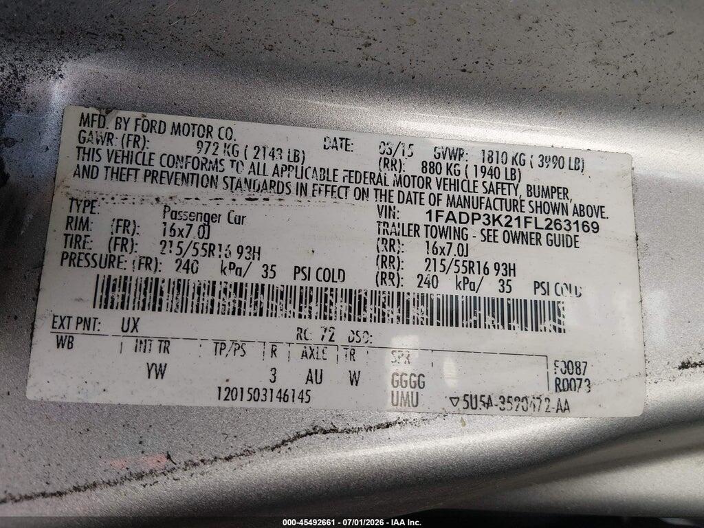1FADP3K21FL263169 2015 FORD FOCUS photo no. 9