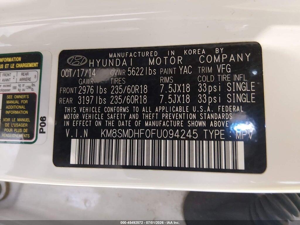 KM8SMDHF0FU094245 2015 HYUNDAI SANTA FE photo no. 9