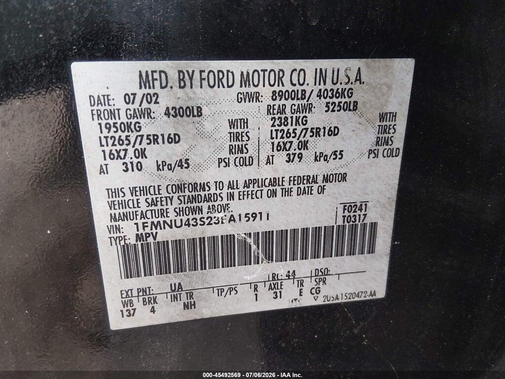 1FMNU43S23EA15911 2003 FORD EXCURSION photo no. 9