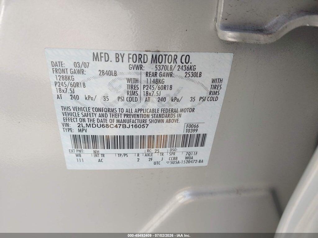 2LMDU68C47BJ16057 2007 LINCOLN MKX photo no. 9