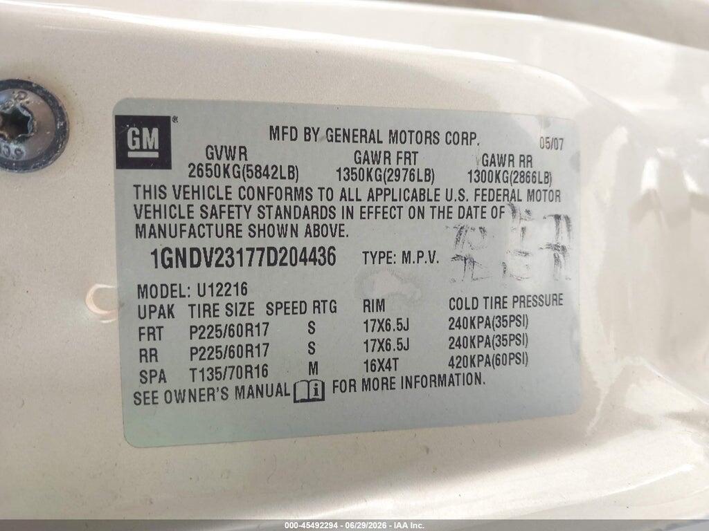 1GNDV23177D204436 2007 CHEVROLET UPLANDER photo no. 9
