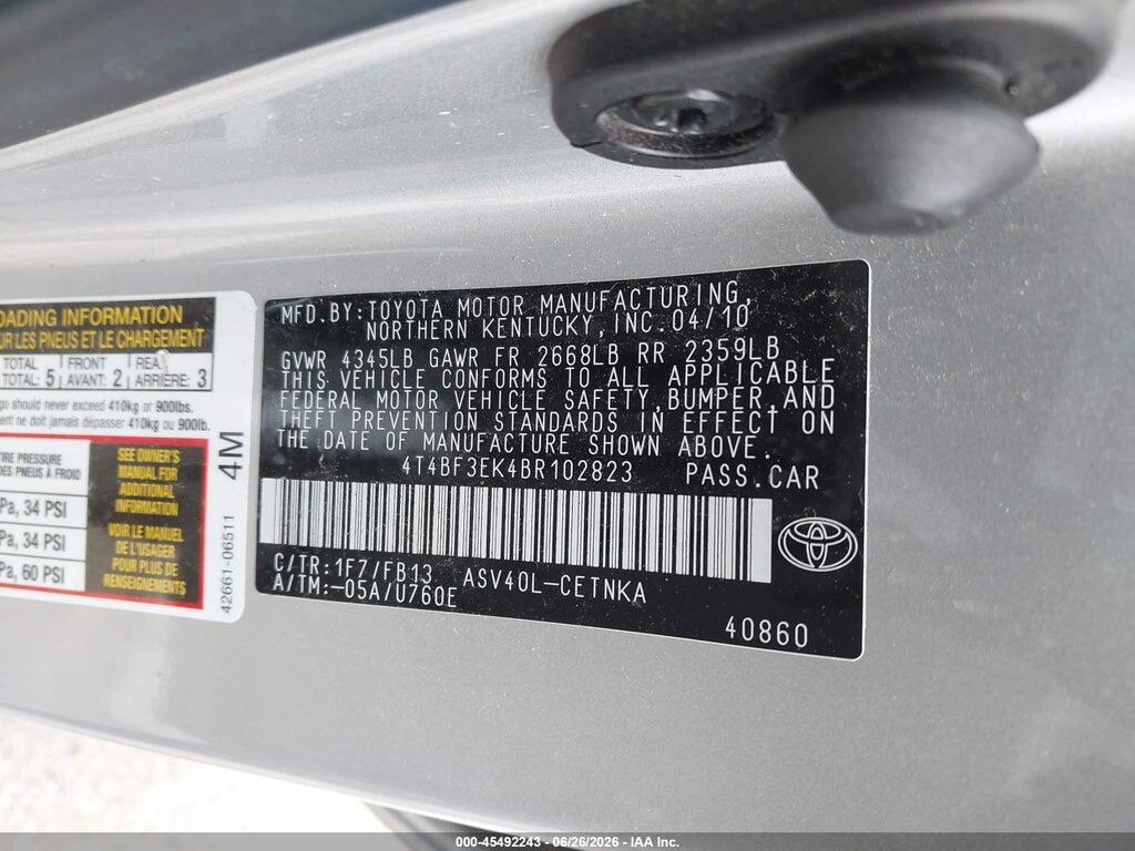 4T4BF3EK4BR102823 2011 TOYOTA CAMRY photo no. 9