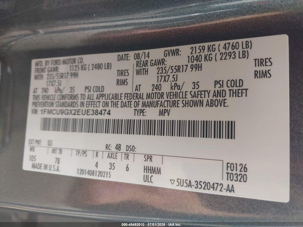 1FMCU9GX2EUE38474 2014 FORD ESCAPE photo no. 9