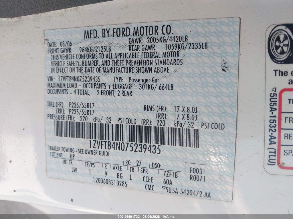 1ZVFT84N075239435 2007 FORD MUSTANG photo no. 9