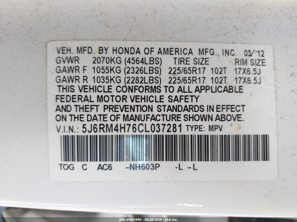 5J6RM4H76CL037281 2012 HONDA CR-V photo no. 9