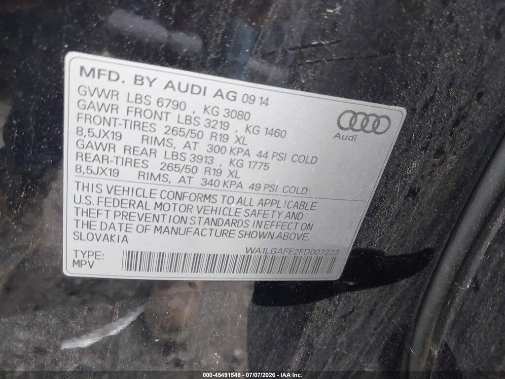 WA1LGAFE2FD007223 2015 AUDI Q7 photo no. 9