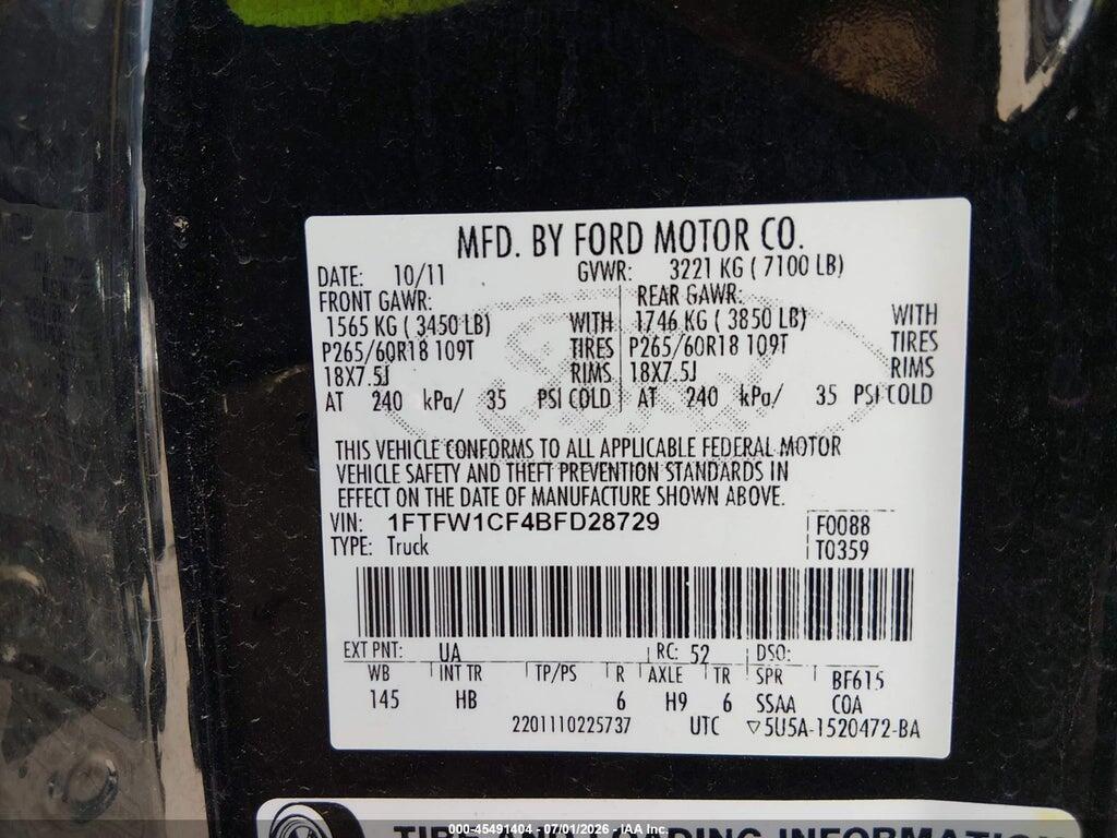 1FTFW1CF4BFD28729 2011 FORD F-150 photo no. 9