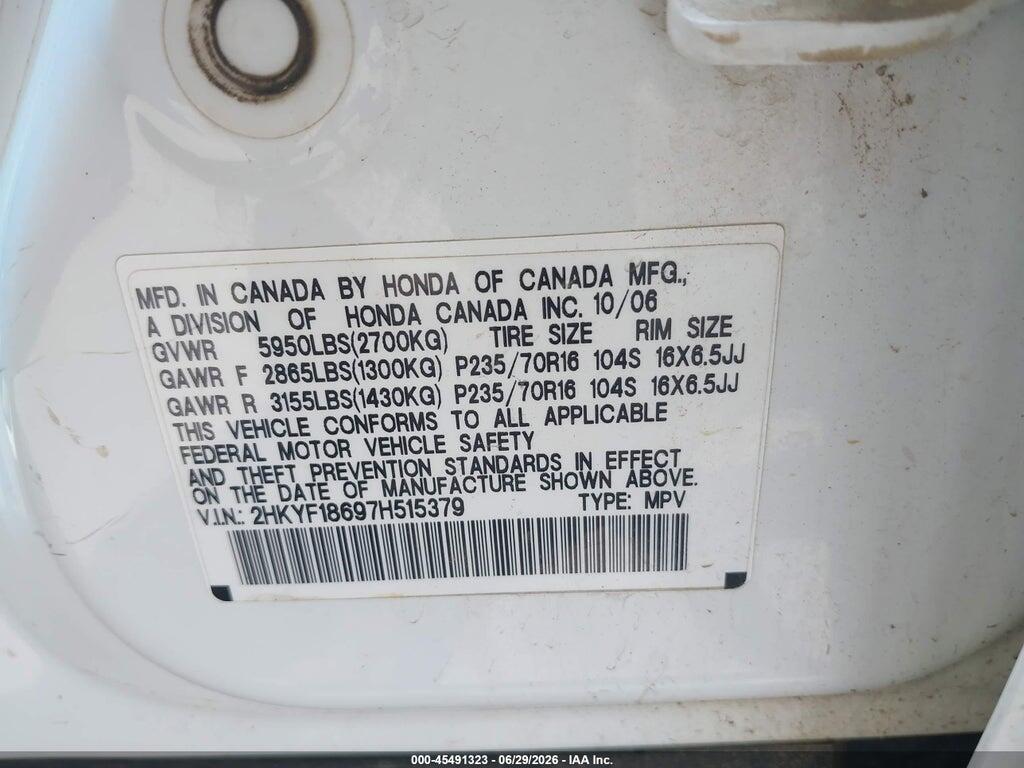 2HKYF18697H515379 2007 HONDA PILOT photo no. 9