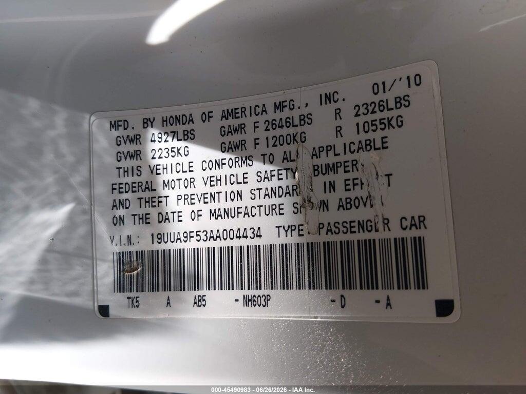 19UUA9F53AA004434 2010 ACURA TL photo no. 9