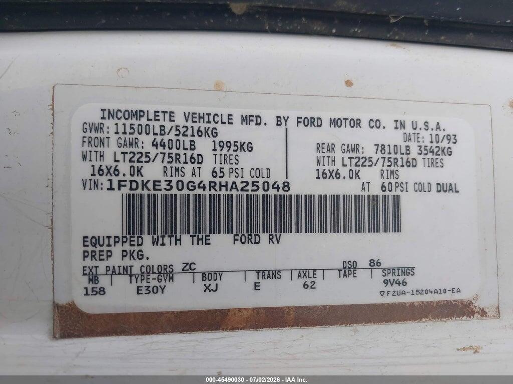 1FDKE30G4RHA25048 1994 FORD ECONOLINE photo no. 9
