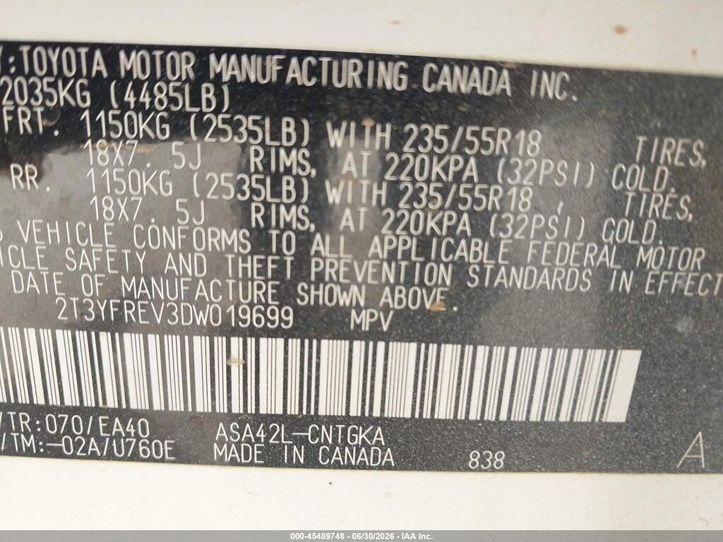 2T3YFREV3DW019699 2013 TOYOTA RAV4 photo no. 9