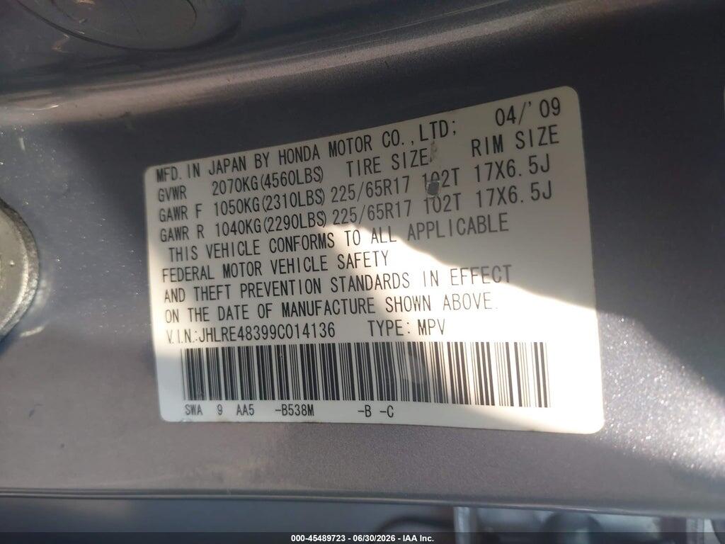 JHLRE48399C014136 2009 HONDA CR-V photo no. 9