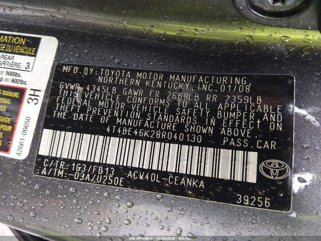 4T4BE46K28R040130 2008 TOYOTA CAMRY photo no. 9