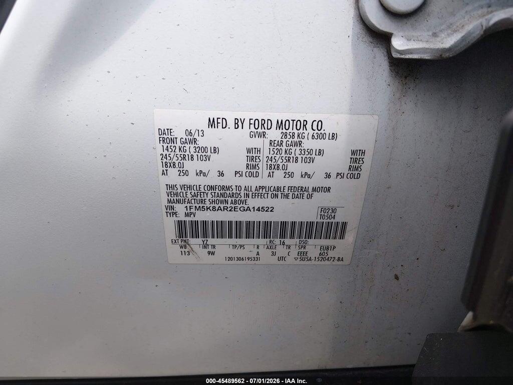 1FM5K8AR2EGA14522 2014 FORD UTILITY POLICE INTERCEPTOR photo no. 9