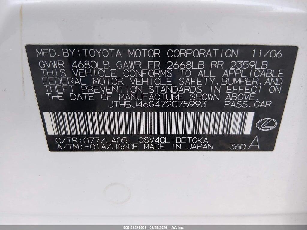 JTHBJ46G472075993 2007 LEXUS ES 350 photo no. 9