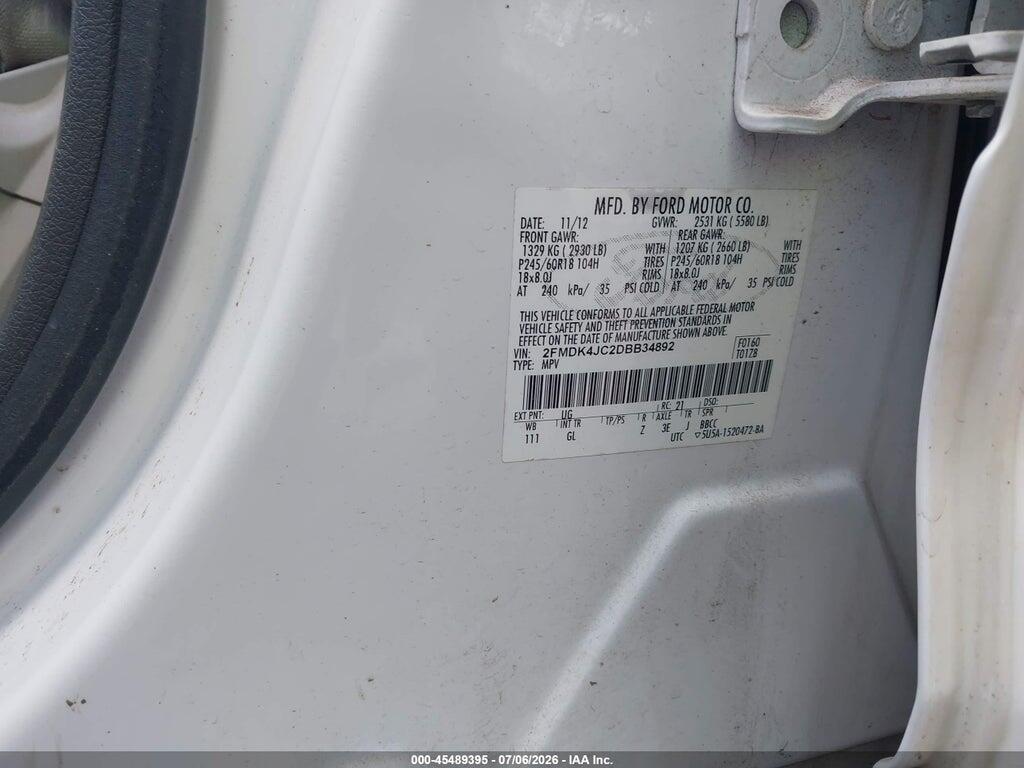 2FMDK4JC2DBB34892 2013 FORD EDGE photo no. 9