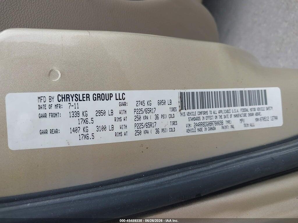 2A4RR8DG0BR780698 2011 CHRYSLER TOWN & COUNTRY photo no. 9