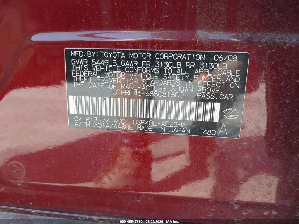 JTHBL46F685081800 2008 LEXUS LS 460 photo no. 9