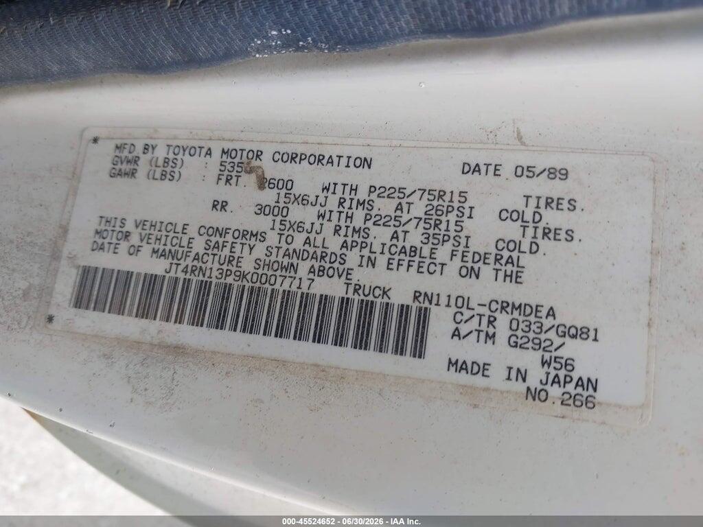 JT4RN13P9K0007717 1989 TOYOTA PICKUP photo no. 9