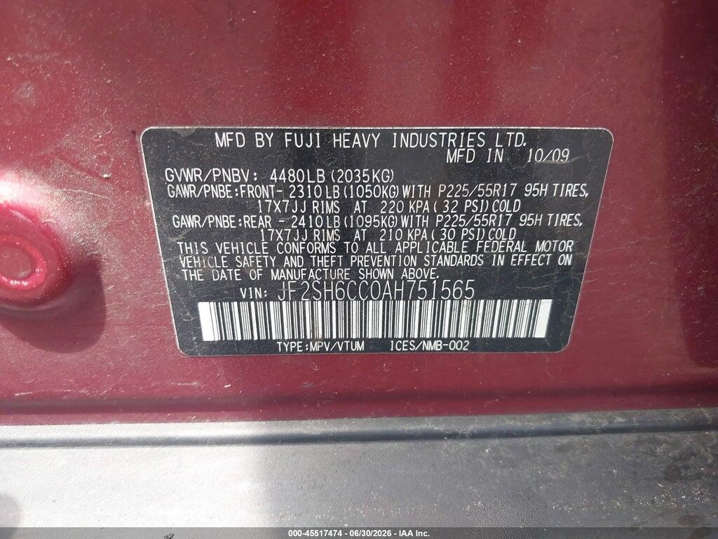 JF2SH6CC0AH751565 2010 SUBARU FORESTER photo no. 9