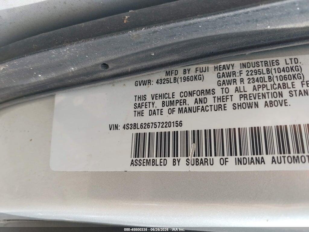 4S3BL626757220156 2005 SUBARU LEGACY photo no. 9