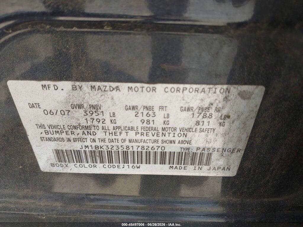 JM1BK323581782670 2008 MAZDA MAZDA3 photo no. 9