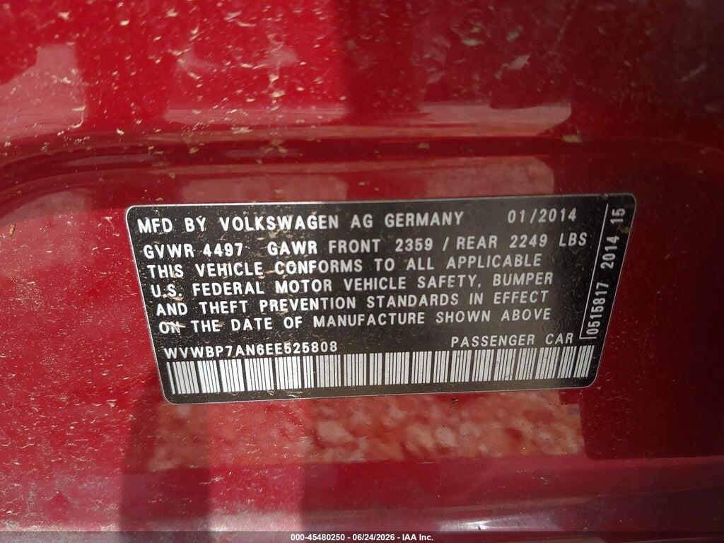 WVWBP7AN6EE525808 2014 VOLKSWAGEN CC photo no. 9