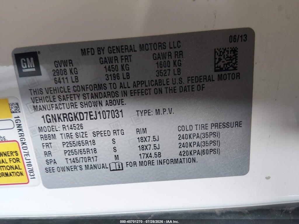 1GNKRGKD7EJ107031 2014 CHEVROLET TRAVERSE photo no. 9