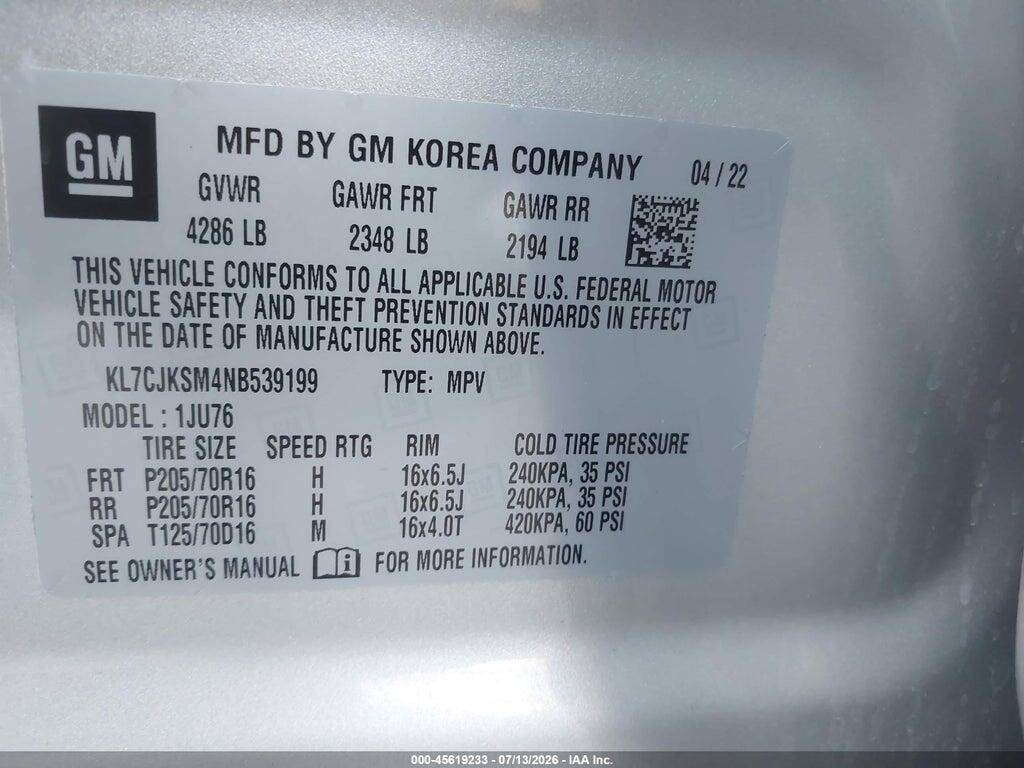 KL7CJKSM4NB539199 2022 CHEVROLET TRAX photo no. 9