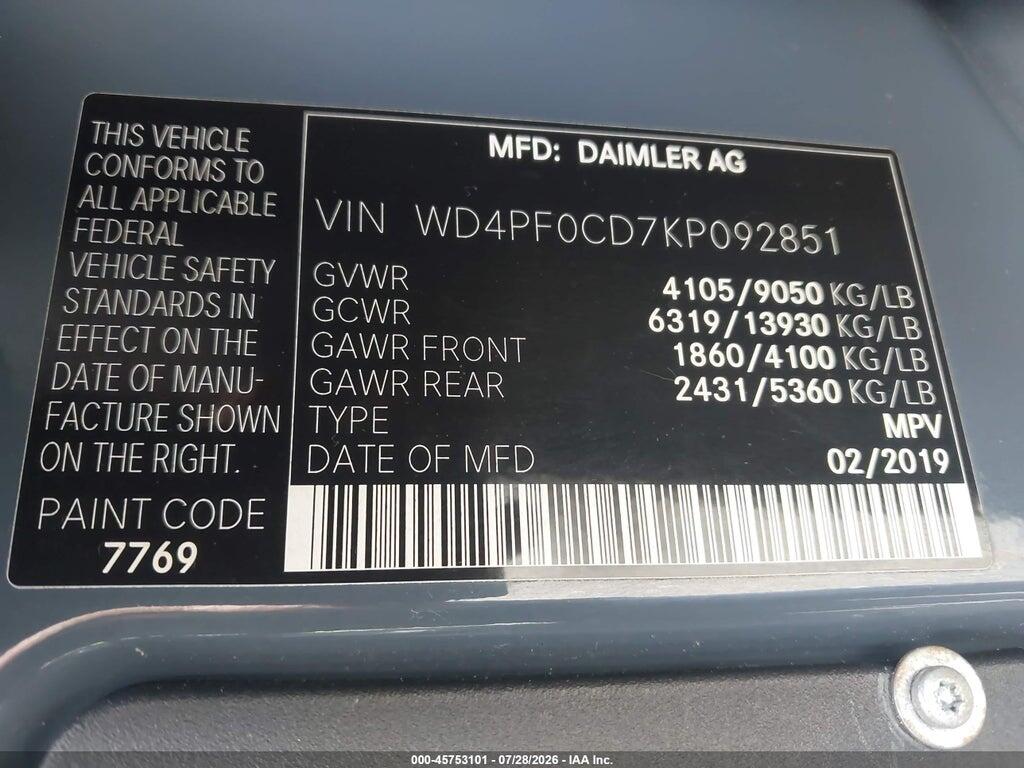WD4PF0CD7KP092851 2019 MERCEDES-BENZ SPRINTER 2500 photo no. 9