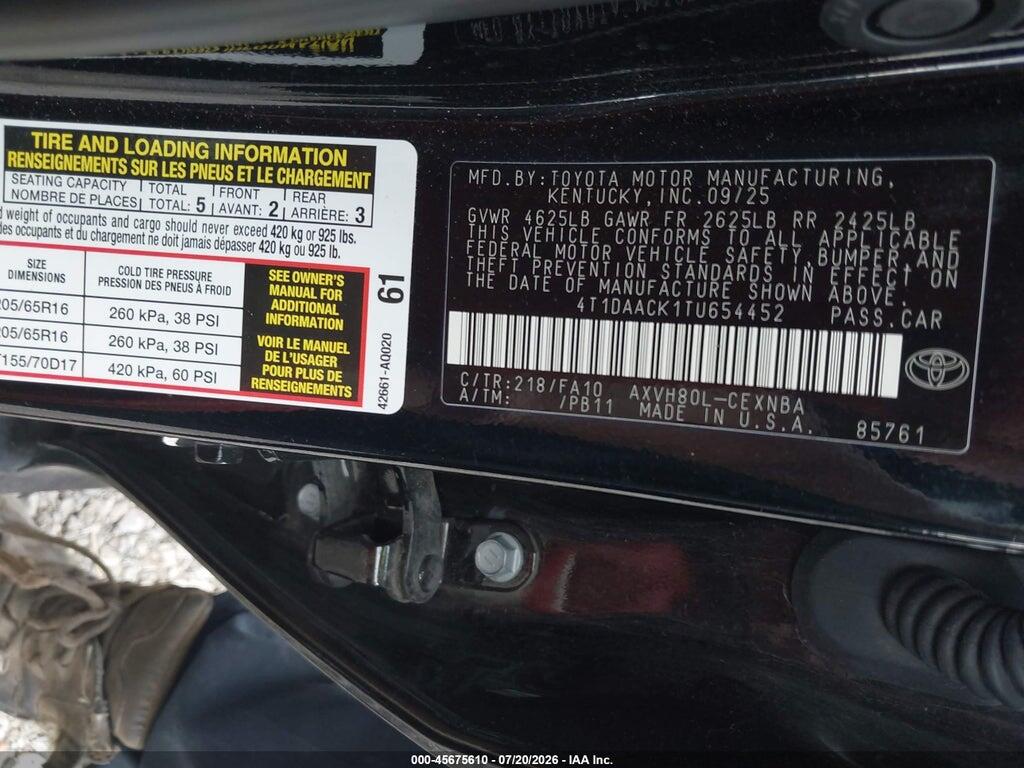 4T1DAACK1TU654452 2026 TOYOTA CAMRY photo no. 9