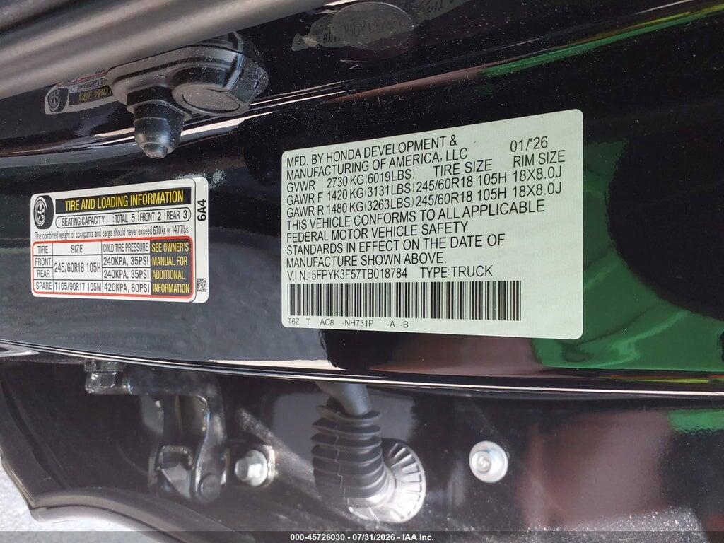 5FPYK3F57TB018784 2026 HONDA RIDGELINE photo no. 9