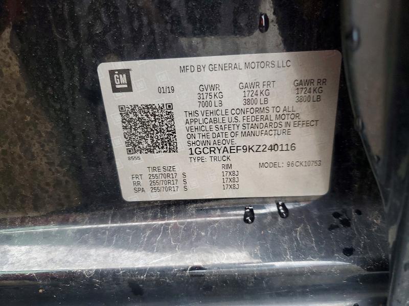 1GCRYAEF9KZ240116 2019 CHEVROLET SILVERADO photo no. 12
