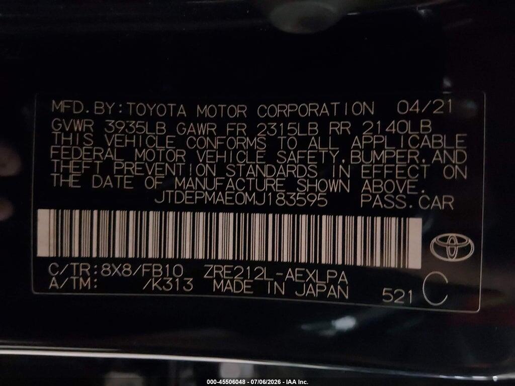 JTDEPMAE0MJ183595 2021 TOYOTA COROLLA photo no. 9