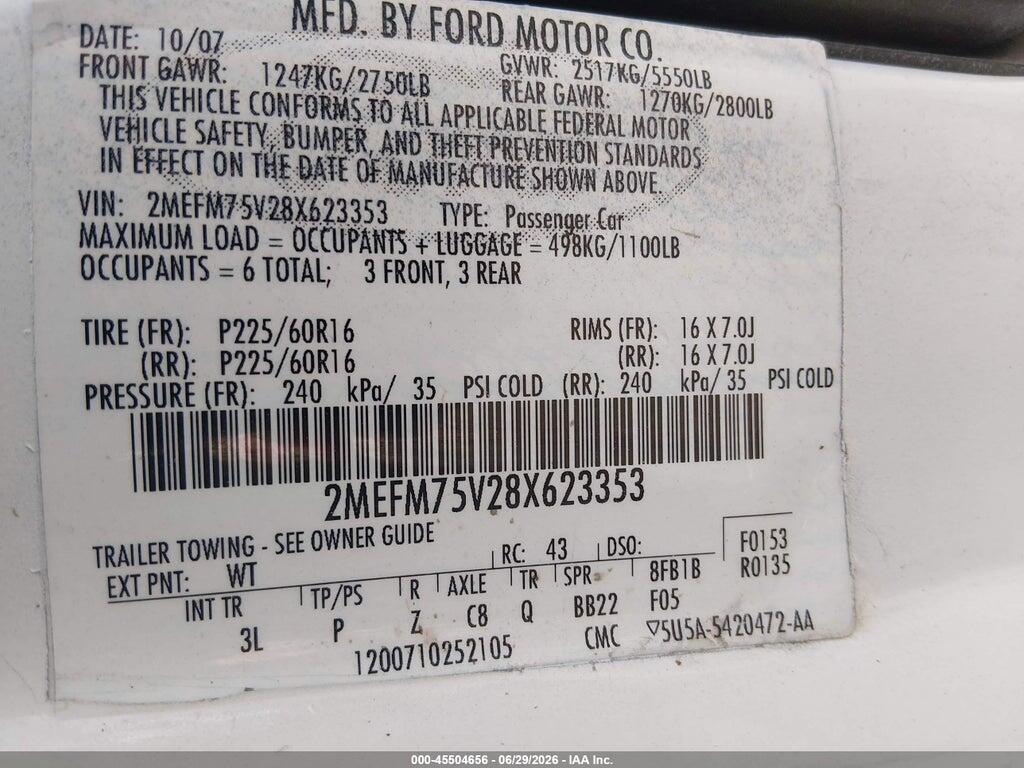 2MEFM75V28X623353 2008 MERCURY GRAND MARQUIS photo no. 9