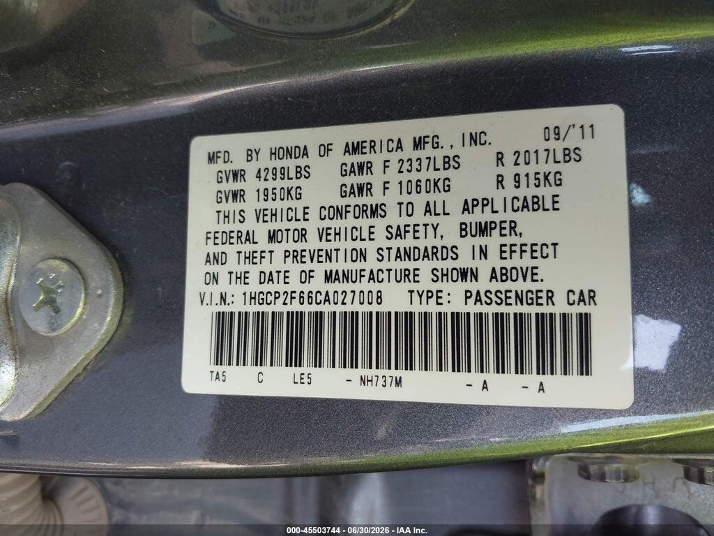 1HGCP2F66CA027008 2012 HONDA ACCORD photo no. 9