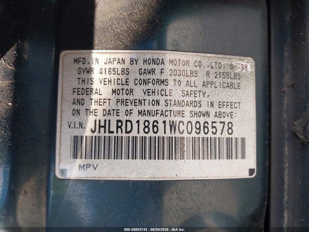 JHLRD1861WC096578 1998 HONDA CR-V photo no. 9